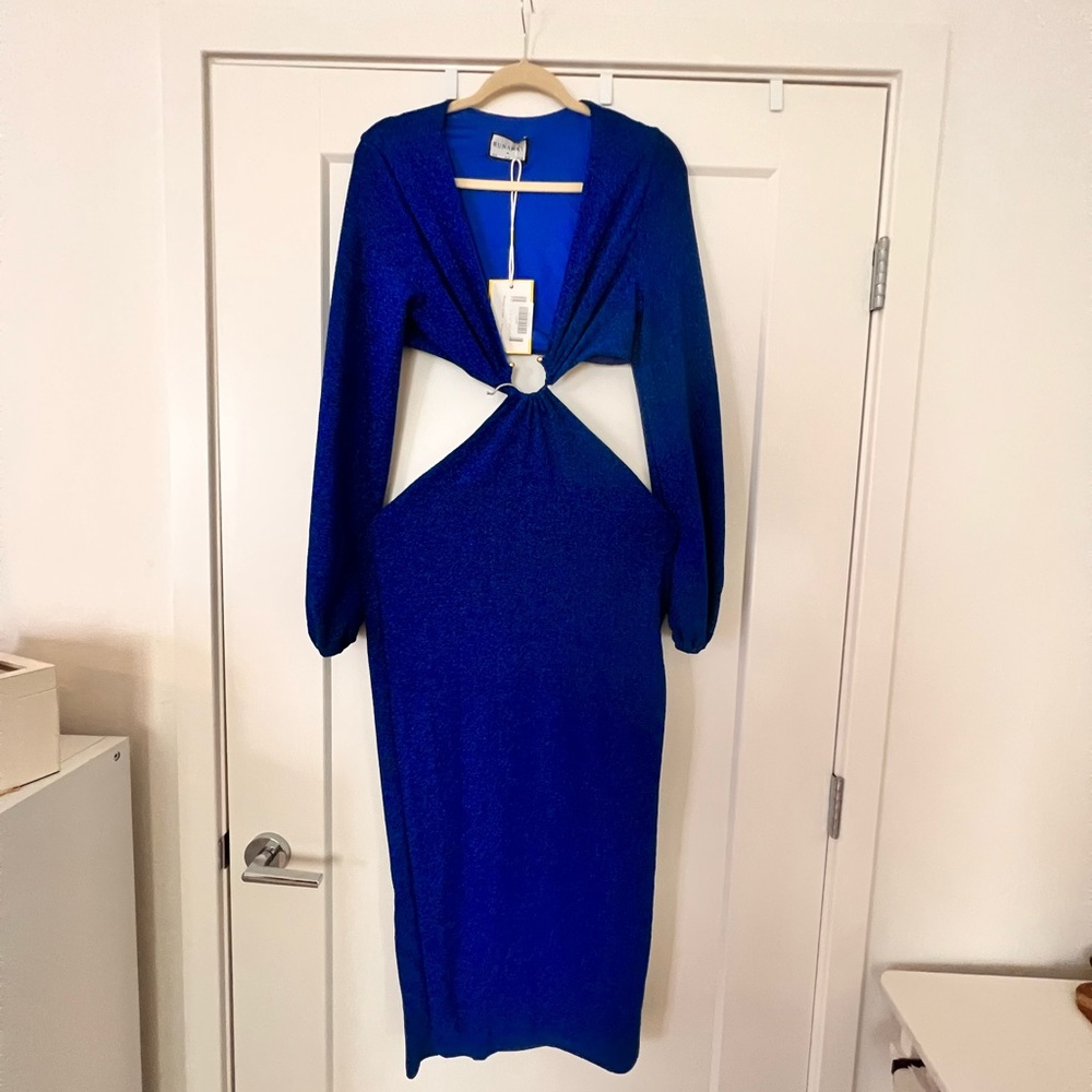 Blue glitter cutout dress
